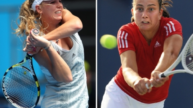 Karolīna Vozņacki pret Anastasiju Sevastovu.
Dānija pret Latviju.
Foto: AFP/Scanpix