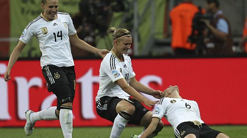 Vācijas futbolistes pēc vārtu guvuma
Foto: Reuters/Scanpix