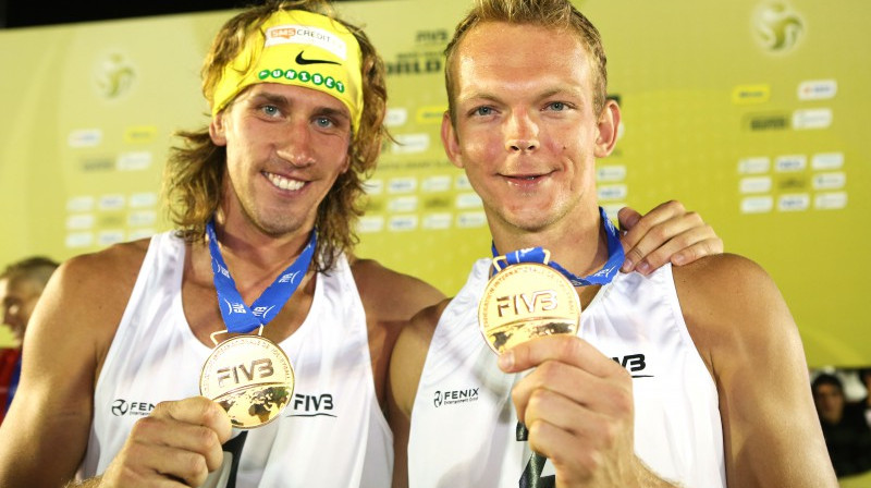 Saša un Jānis savu pirmo kopīgo zeltu izkala Argentīnā 2013. gada 26. maijā.
Foto: FIVB
