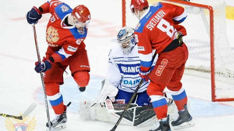 Fragments no Krievijas un Francijas izlašu spēles
Foto: www.fhr.ru