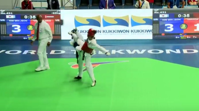 Inese Tarvida izpilda uzvaras spērienu
Foto: World Taekwondo