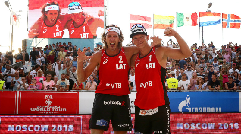 Aleksandrs Samoilovs un Jānis Šmēdiņš
Foto: worldtour.2018.fivb.com