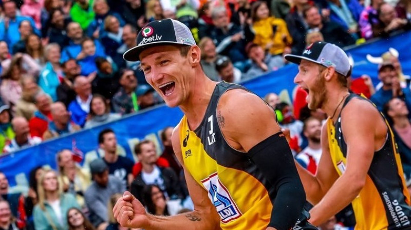 Mārtiņš Pļaviņš un Edgars Točs. Foto: hamburg2019.fivb.com