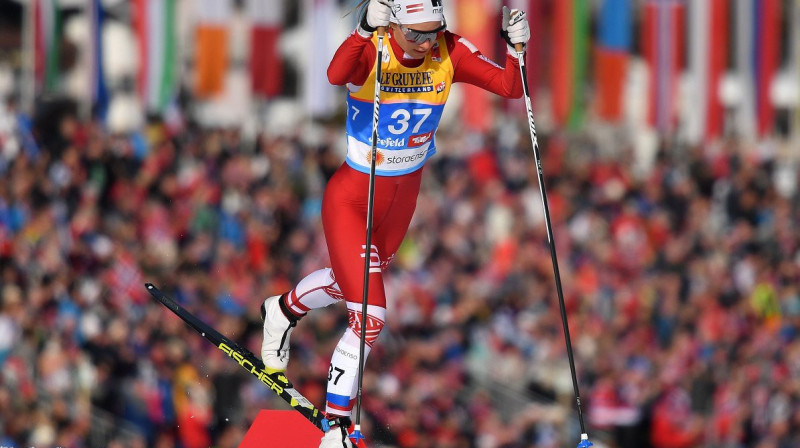 2019.gadā P.Eiduka pasaules čempionātā startēja ar 37.numuru, tagad pasaules kausā viņa izcīnījusi 37.vietu. Foto: SCANPIX/AFP