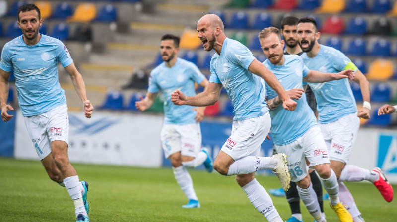 Romāns Debelko guva čempionu sezonas pirmos vārtus. Foto: Zigismunds Zālmanis (Riga FC)