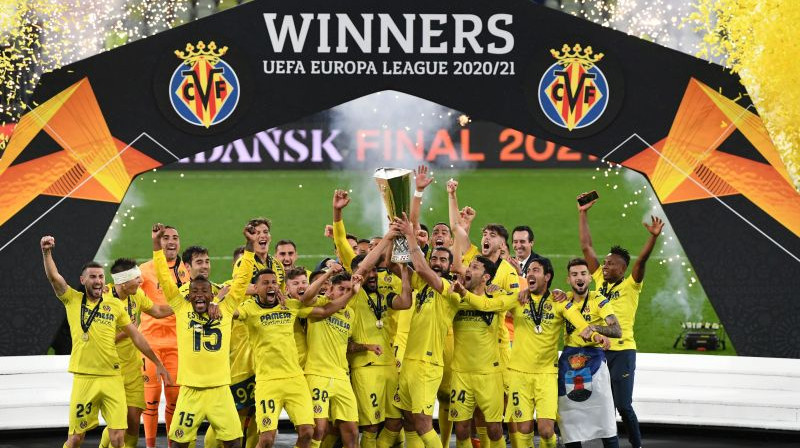 "Villarreal" pirmo reizi triumfē UEFA Eiropas līgā. Foto: Pool via REUTERS/Scanpix.ee