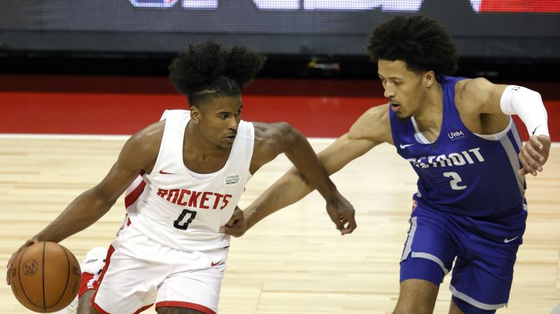 2021. gada NBA drafta otrais numurs Džeilens Grīns un pirmais - Keids Kaninghems. Foto: AFP/Scanpix