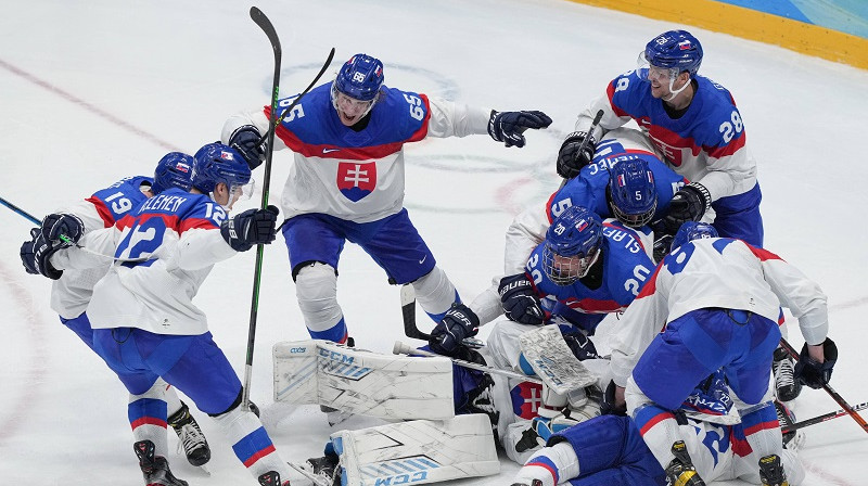 Slovākijas hokejisti 2022. gada 16. februārī. Foto: SIPA/Scanpix