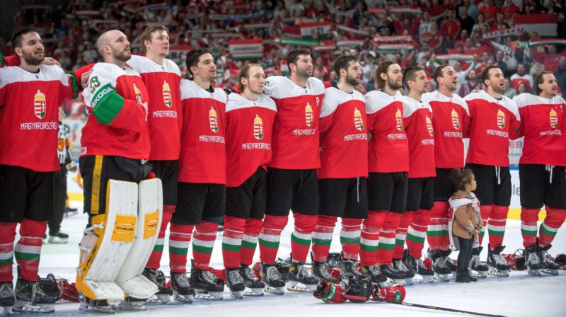 Ungārijas izlases hokejisti. Foto: Domen Jančič/IIHF