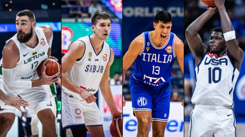 Jons Valančūns, Bogdans Bogdanovičs, Simone Fontekio un Entonijs Edvardss. Foto: FIBA