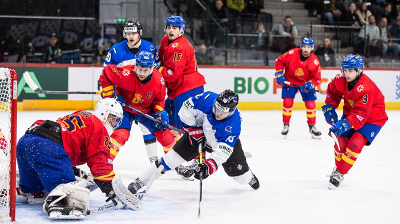 Mirklis no Igaunijas un Spānijas valstsvienību spēles Tallinā. Foto: IIHF