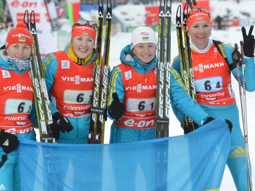 Biatlons atsākas ar Ukrainas dāmu kvarteta pirmo uzvaru četru gadu laikā