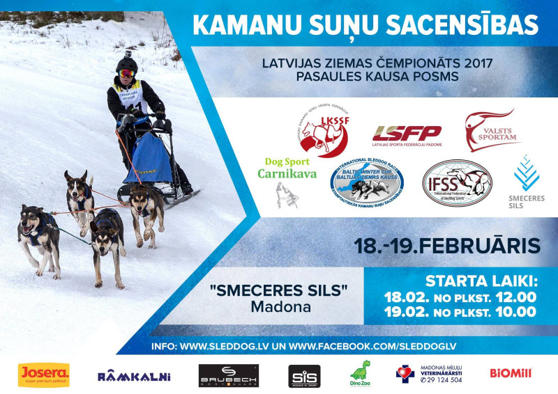 Pirmo reizi Latvijā Pasaules kausa posms kamanu suņu sportā ziemā