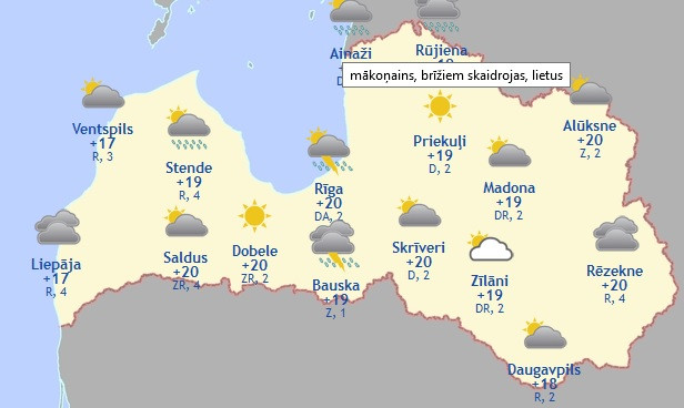 Laika prognoze šodienai - 9. jūlijam