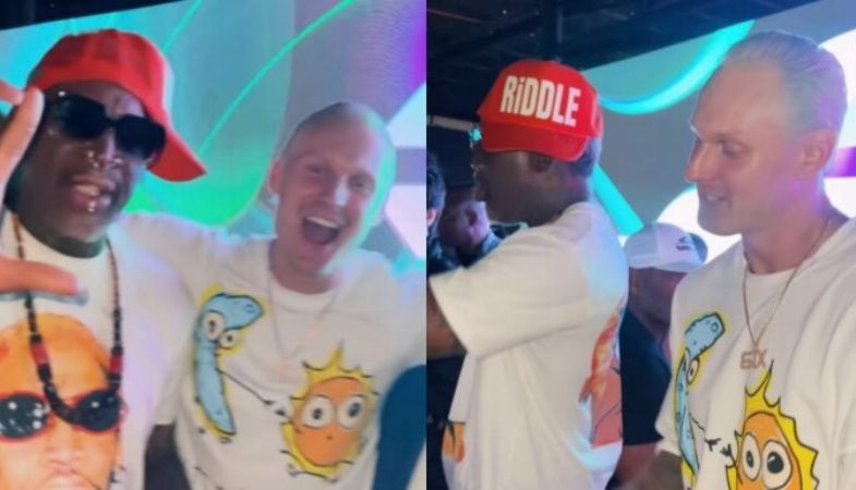 Video: Timma kopā ar NBA leģendu Rodmenu tusē Maiami ballītē
